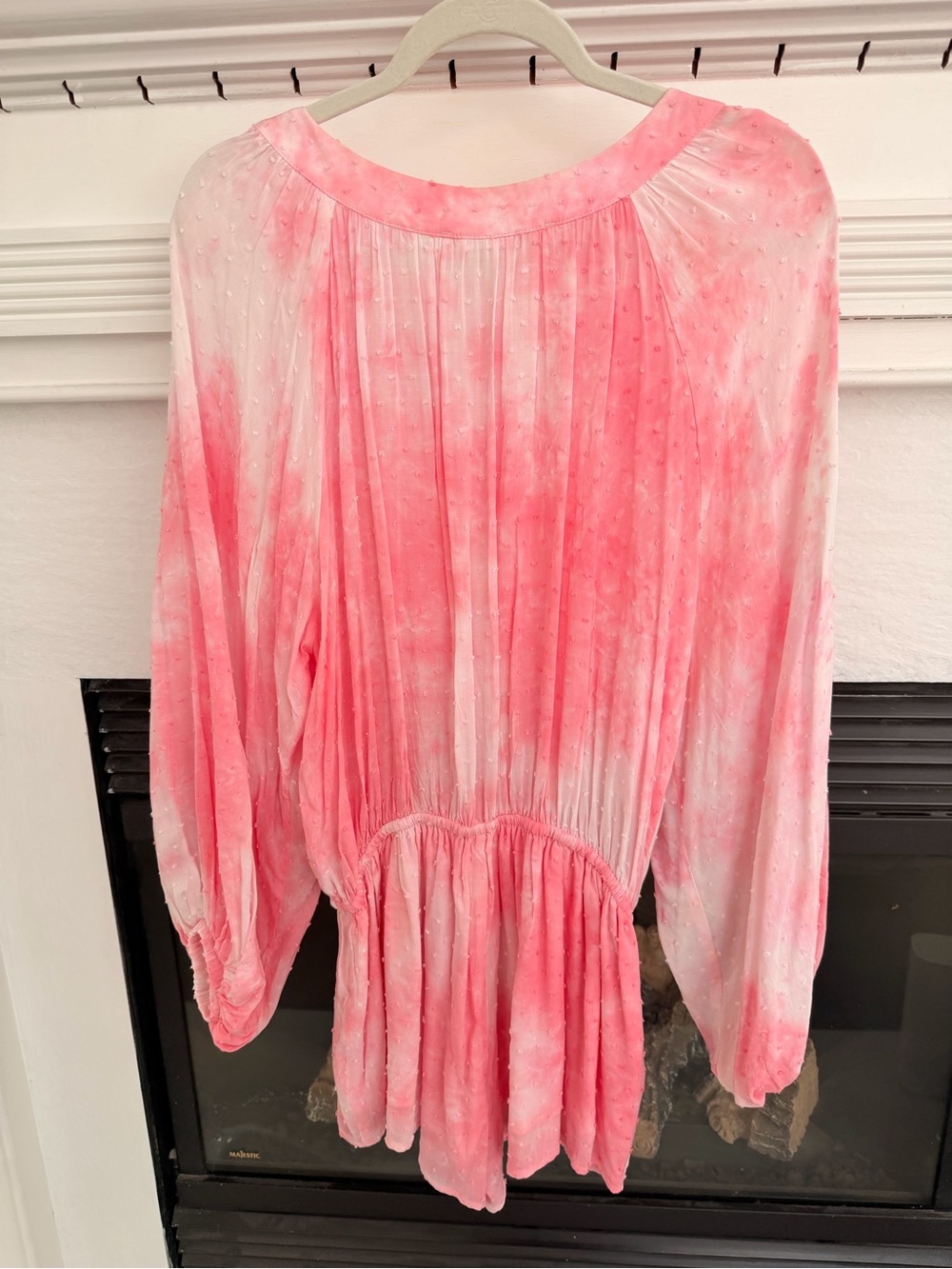 The Impeccable Pig Pink Tie-Dye Pleated Button-Front Romper - Picture 2 of 4